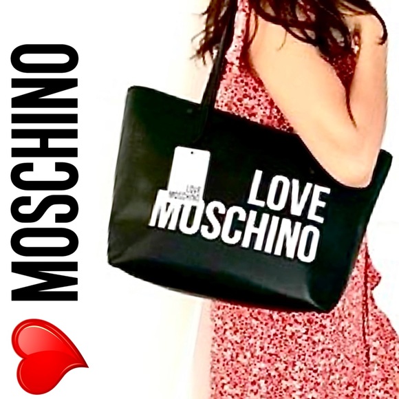 🆕 Moschino Love Black Large Tote plus Bonus Twilly